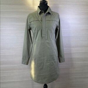 Title Nine Wren Ripstop Utility Olive Long Sleeve Shirt Dress | Small